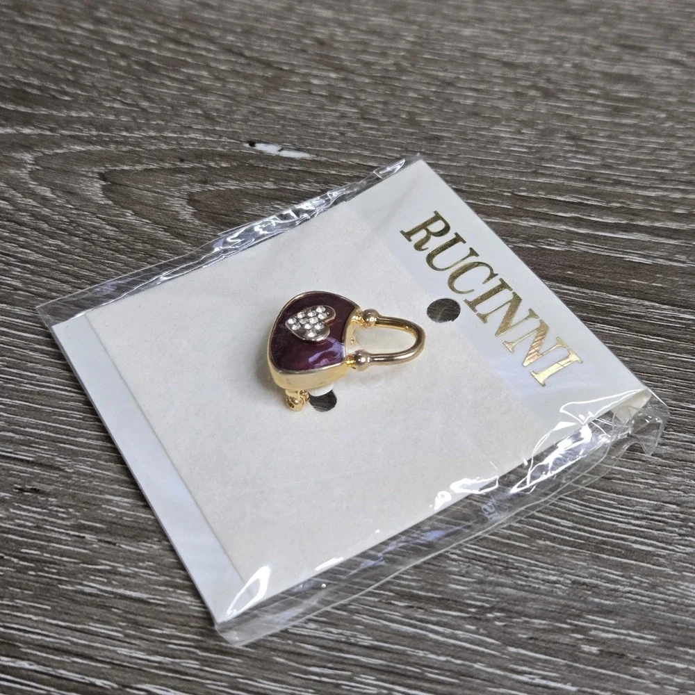 Rucinni Purple Enamel Heart Brooch Gold Tone Rhinestone Crystal Womens Pin New